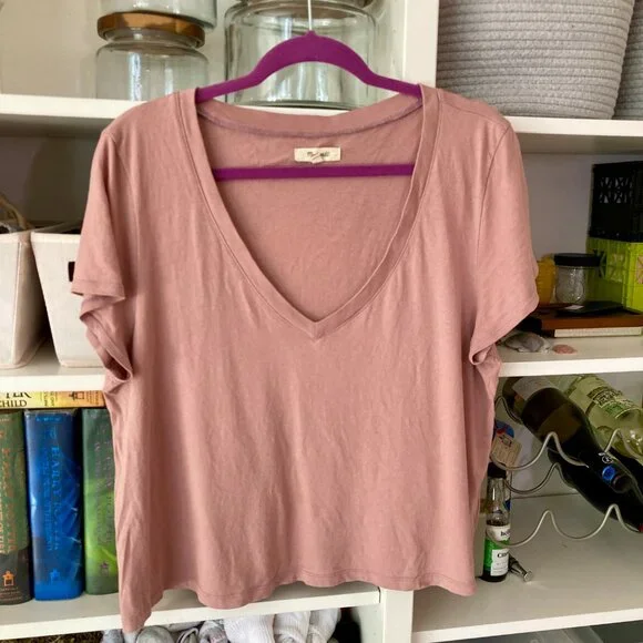 Madewell Softfade Cotton V-Neck Crop T Mauve Shadow L - Picture 3 of 7